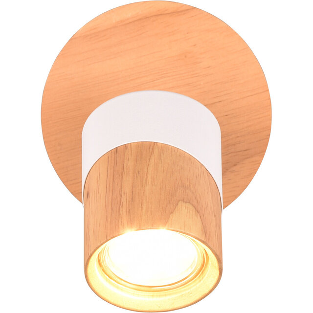 draaibare LED plafondspot met houten en witte afwerking en GU10 fitting tot 10W