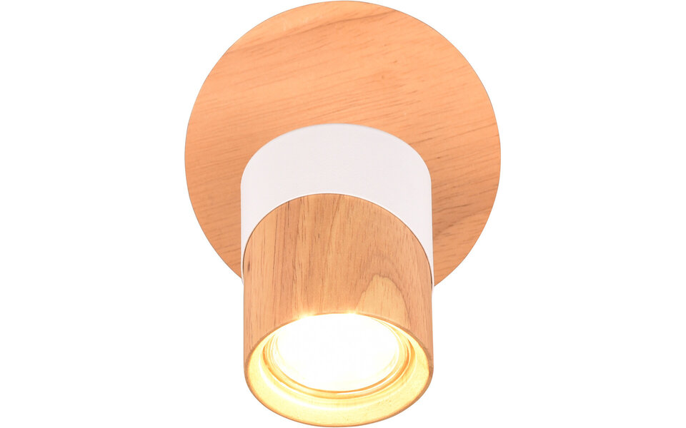 HLW LED LED ceiling spotlight - Trion Arnia - GU10 fitting - 1 light - Round - Wood/White - Natural wood