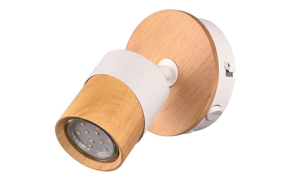 HLW LED LED ceiling spotlight - Trion Arnia - GU10 fitting - 1 light - Round - Wood/White - Natural wood
