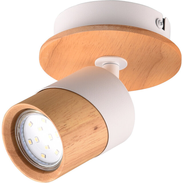 HLW LED LED Plafondspot - Trion Arnia - GU10 Fitting - 1-lichts - Rond - Hout/Wit - Natuurhout