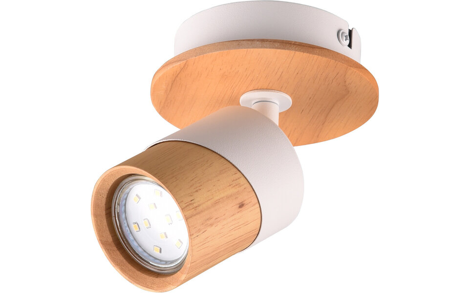 HLW LED LED ceiling spotlight - Trion Arnia - GU10 fitting - 1 light - Round - Wood/White - Natural wood