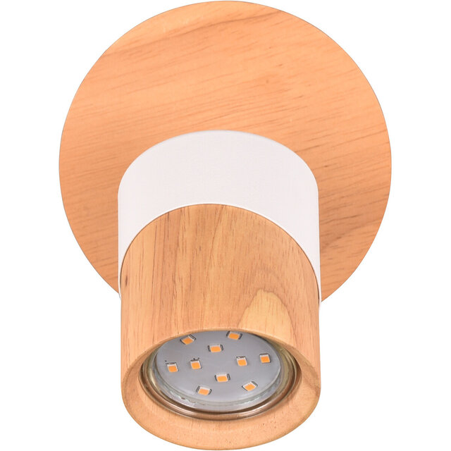 HLW LED LED Plafondspot - Trion Arnia - GU10 Fitting - 1-lichts - Rond - Hout/Wit - Natuurhout