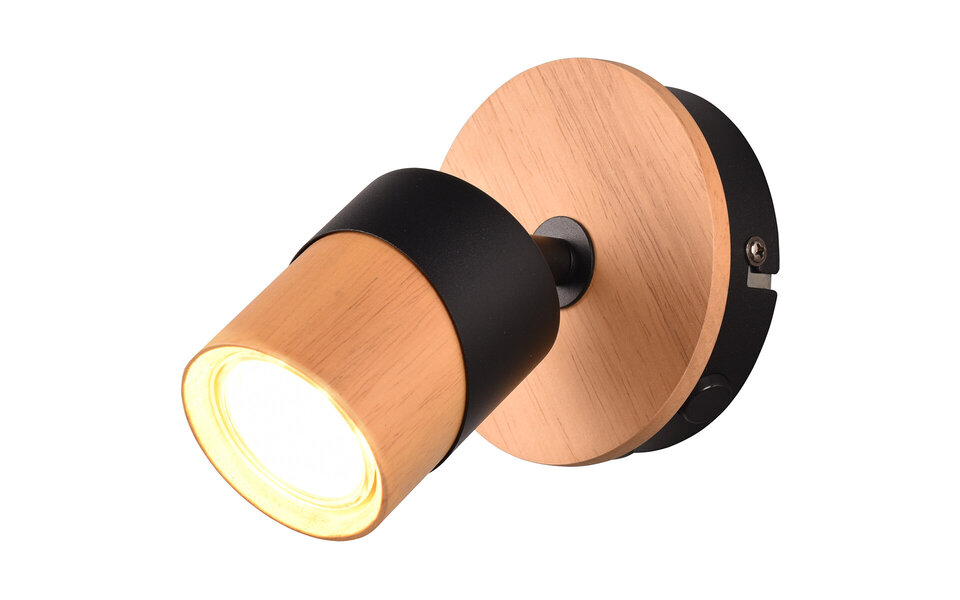HLW LED LED Ceiling Spotlight - Trion Arnia - GU10 Fitting - 1-light - Round - Wood/Black - Natural Wood