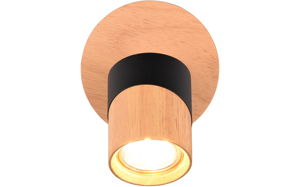 HLW LED LED Plafondspot - Trion Arnia - GU10 Fitting - 1-lichts - Rond - Hout/Zwart - Natuurhout