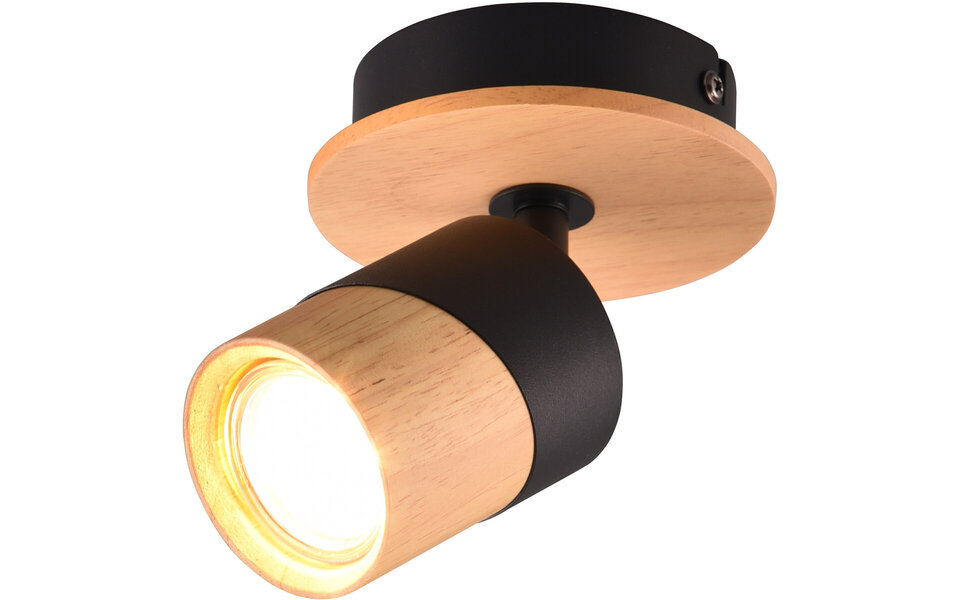 HLW LED LED Ceiling Spotlight - Trion Arnia - GU10 Fitting - 1-light - Round - Wood/Black - Natural Wood