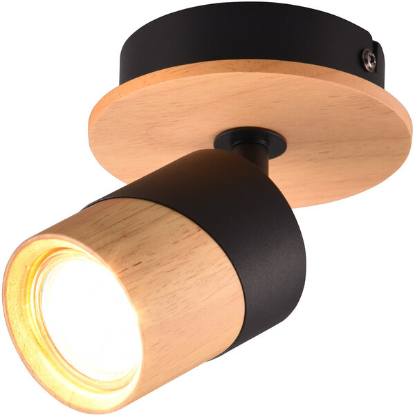 HLW LED LED Plafondspot - Trion Arnia - GU10 Fitting - 1-lichts - Rond - Hout/Zwart - Natuurhout HLW LED LED Plafondspot - Trion Arnia - GU10 Fitting - 1-lichts - Rond - Hout/Zwart - Natuurhout