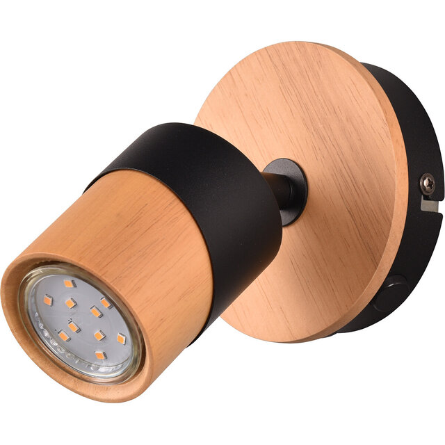 HLW LED LED Plafondspot - Trion Arnia - GU10 Fitting - 1-lichts - Rond - Hout/Zwart - Natuurhout