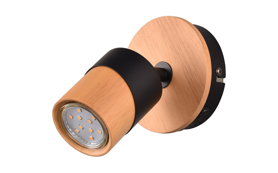 HLW LED LED Ceiling Spotlight - Trion Arnia - GU10 Fitting - 1-light - Round - Wood/Black - Natural Wood
