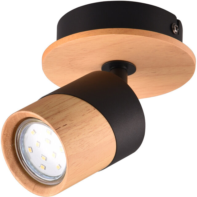 HLW LED LED Ceiling Spotlight - Trion Arnia - GU10 Fitting - 1-light - Round - Wood/Black - Natural Wood