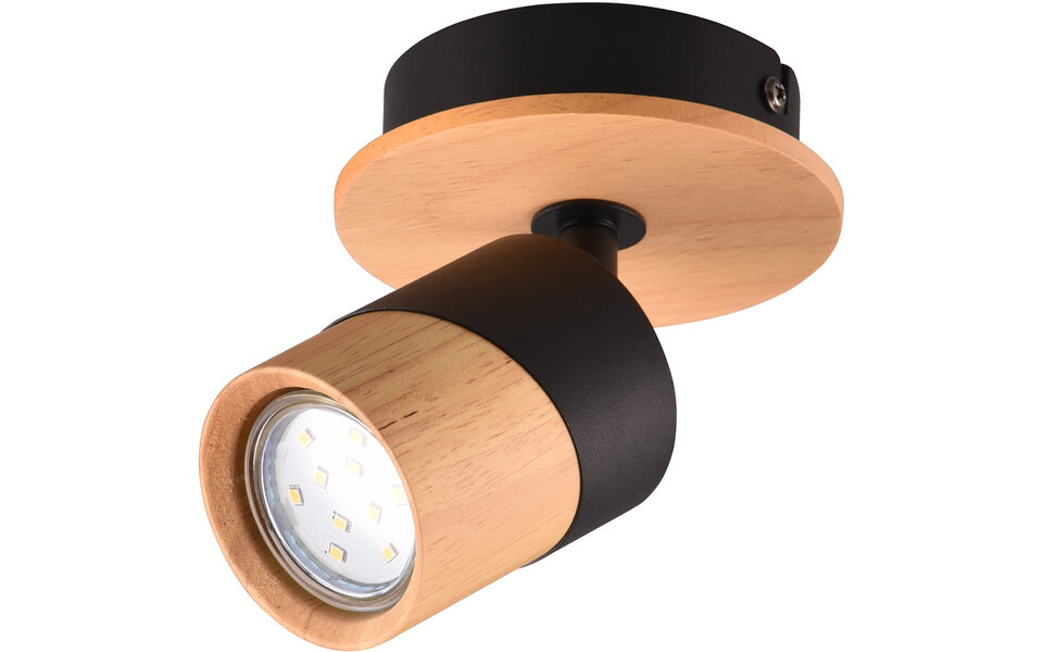 HLW LED LED Plafondspot - Trion Arnia - GU10 Fitting - 1-lichts - Rond - Hout/Zwart - Natuurhout