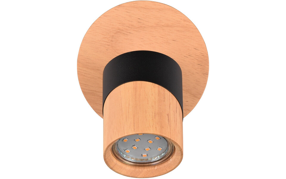 HLW LED LED Plafondspot - Trion Arnia - GU10 Fitting - 1-lichts - Rond - Hout/Zwart - Natuurhout
