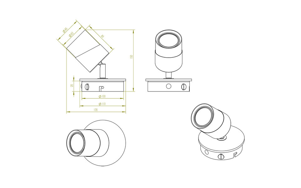 HLW LED LED Plafondspot - Trion Arnia - GU10 Fitting - 1-lichts - Rond - Hout/Zwart - Natuurhout