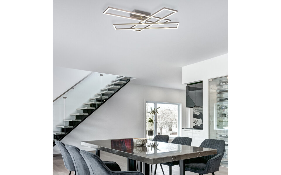 HLW LED LED Ceiling Lamp - Ceiling Lighting - Trion Rosso - 36W - Adjustable Color - Remote Control - Dimmable - Square - Matte Nickel - Metal