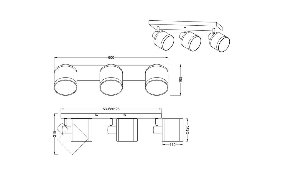 HLW LED LED Ceiling Lamp - Ceiling Lighting - Trion Vamos - E14 Fitting - 3-light - Round - Matte Black - Metal - Max 10W