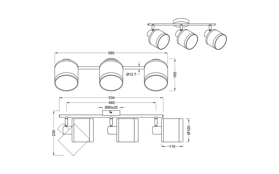 HLW LED LED Ceiling Lamp - Ceiling Lighting - Trion Vamos - E14 Fitting - 3-light - Round - Chrome - Metal - Max 10W