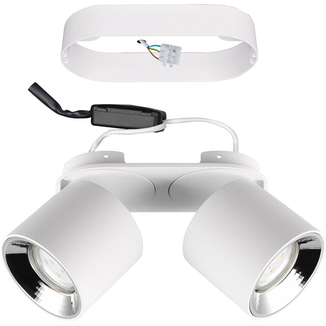 matwitte ronde LED plafondlamp met 2 GU10 fittingen en maximaal 10W vermogen