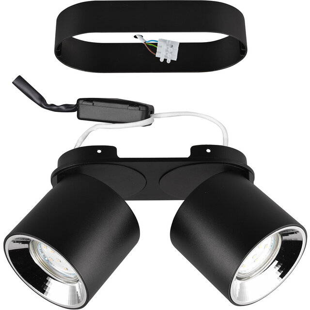 Mat zwarte LED plafondlamp met twee GU10 fittingen en maximaal 10W vermogen