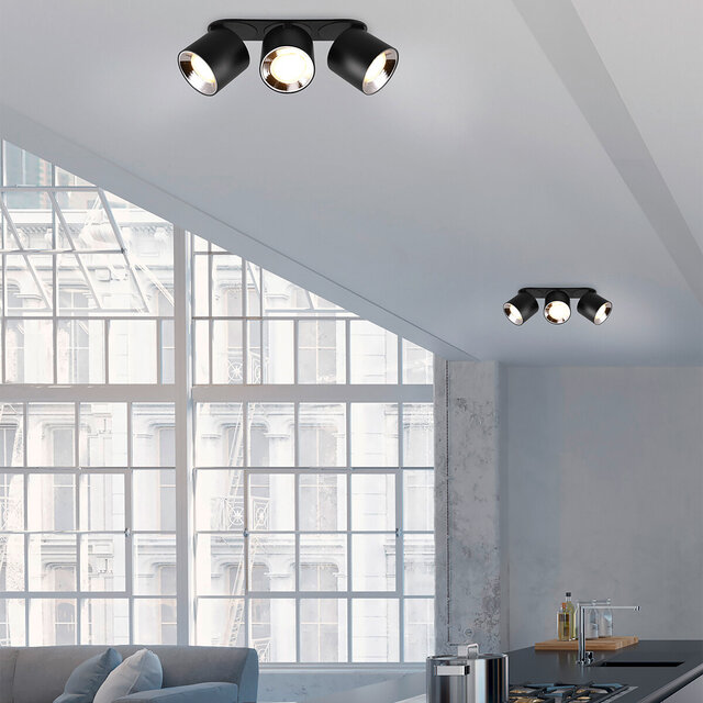 HLW LED LED Ceiling Lamp - Ceiling Lighting - Trion Pinati - GU10 Fitting - 3-light - Round - Matte Black - Metal HLW LED LED Ceiling Lamp - Ceiling Lighting - Trion Pinati - GU10 Fitting - 3-light - Round - Matte Black - Metal