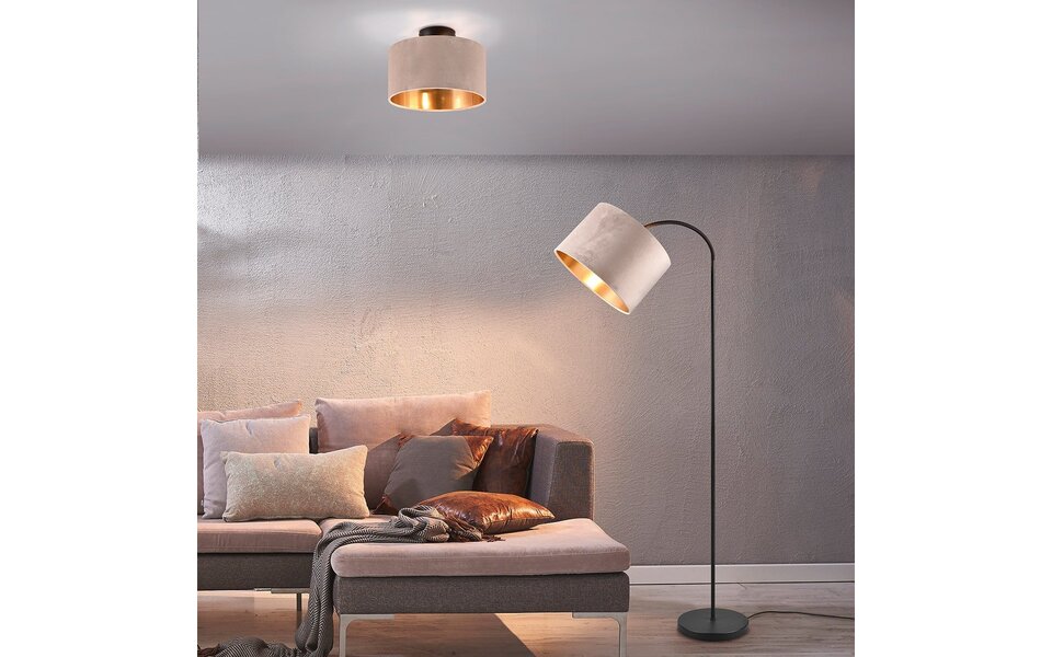 HLW LED LED Ceiling Lamp - Ceiling Lighting - Trion Julina - E14 Fitting - 2 Lights - Round - Beige - Textile