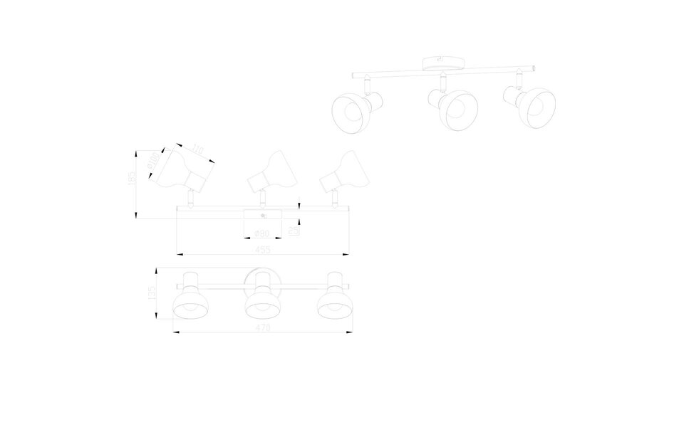 HLW LED LED Ceiling Spotlight - Trion Livori - E14 Fitting - 3-light - Rectangular - Matte Black - Metal