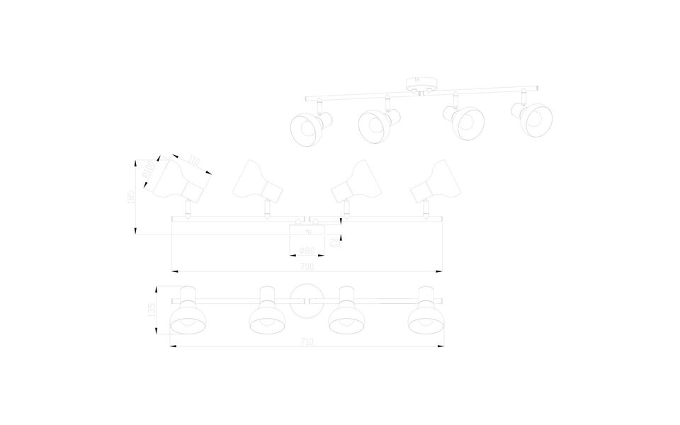 HLW LED LED Ceiling Spotlight - Trion Livori - E14 Fitting - 4-light - Rectangular - Matte White - Metal