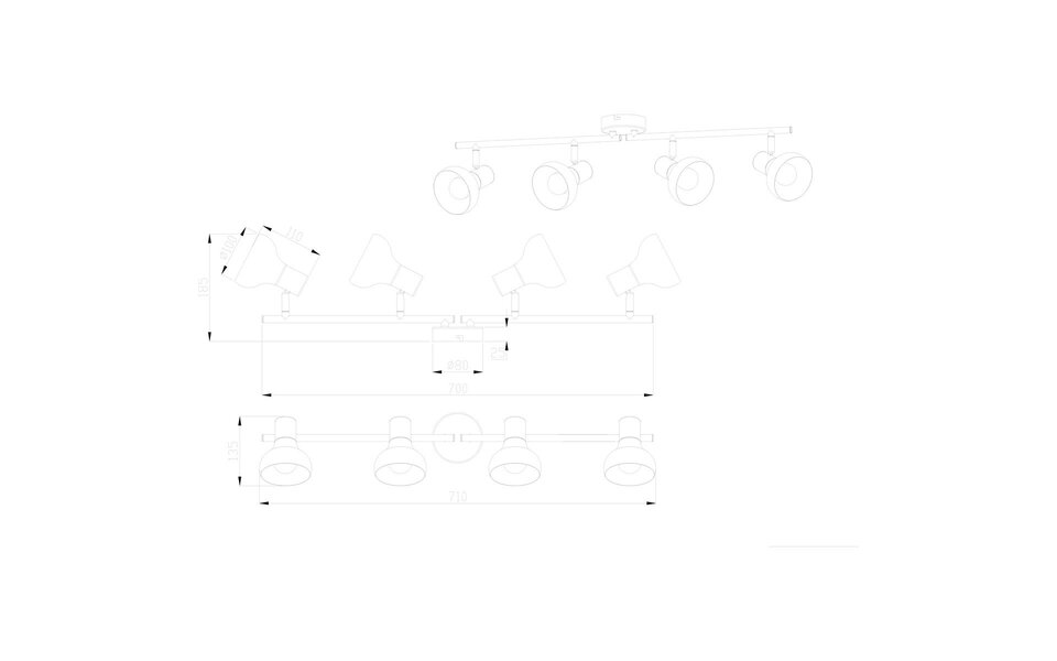 HLW LED LED Plafondspot - Trion Livori - E14 Fitting - 4-lichts - Rechthoek - Mat Zwart- Metaal
