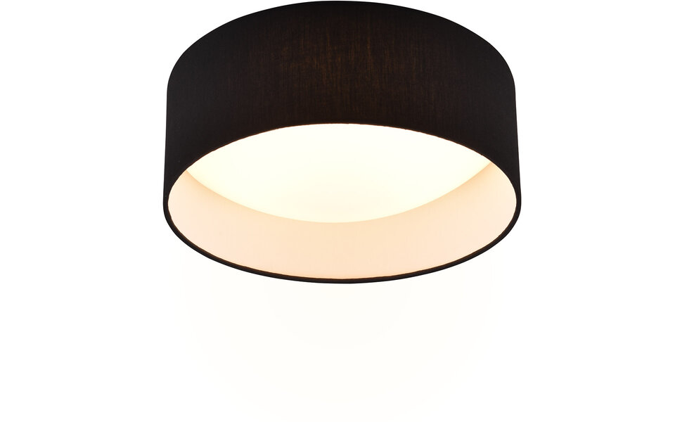 HLW LED LED Plafondlamp - Trion Lukaku - Warm Wit - 3000K - 12W - Rond - Zwart - Textiel