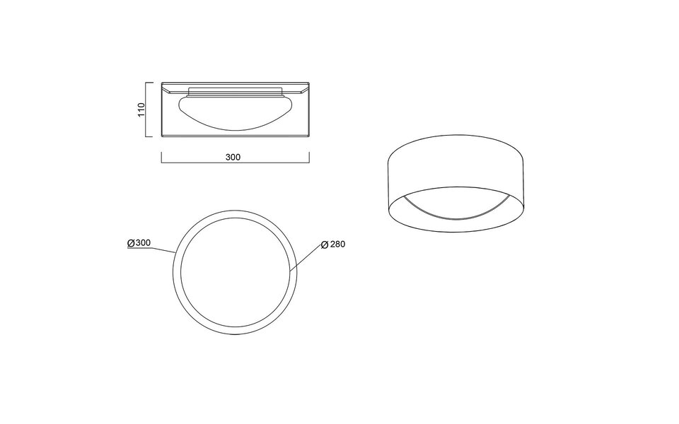 HLW LED LED Ceiling Lamp - Trion Lukaku - Warm White - 3000K - 12W - Round - Black - Textile