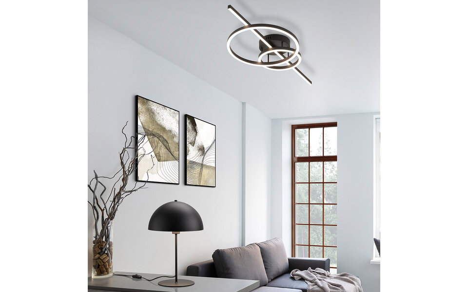 HLW LED LED Plafondlamp - Trion Atilla - 54W - Aanpasbare kleur - Dimbaar - Mat Zwart - Metaal