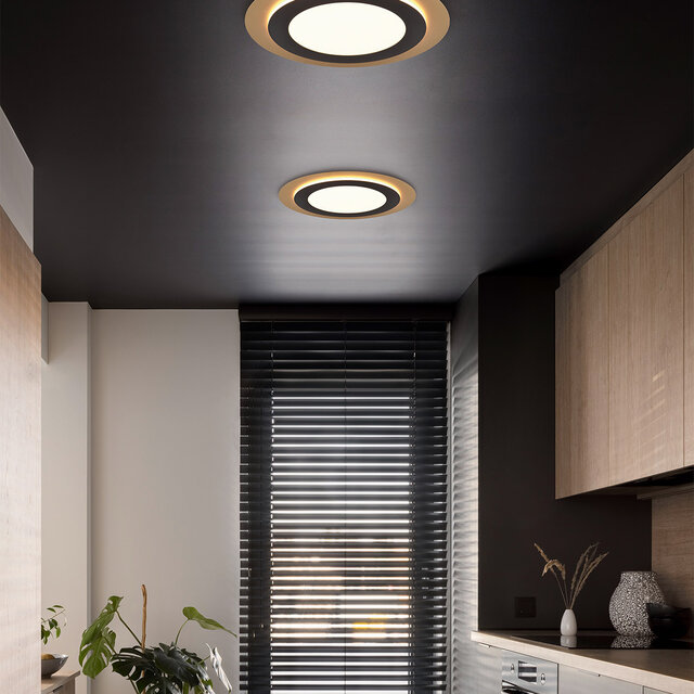 zwarte en gouden dimbare LED plafondlamp 42W met 5600 lumen en instelbare kleurtemperatuur