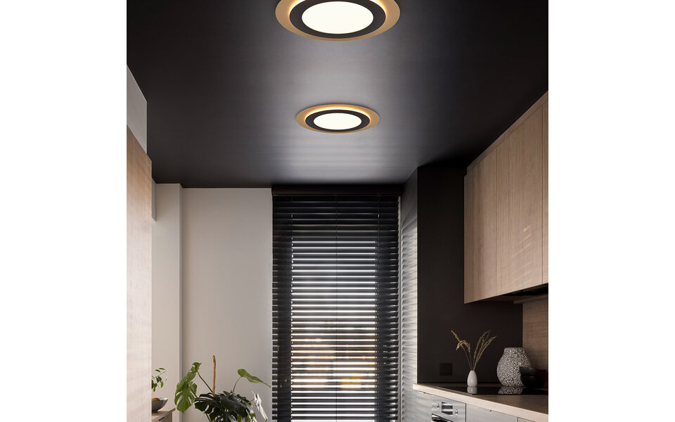 HLW LED LED Plafondlamp - Plafondverlichting - Trion Groan - 42W - Aanpasbare Kleur - Afstandsbediening - Dimbaar - Rond - Zwart Goud - Metaal