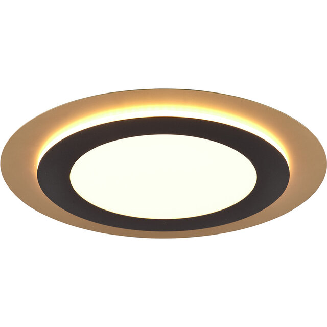 HLW LED LED Plafondlamp - Plafondverlichting - Trion Groan - 42W - Aanpasbare Kleur - Afstandsbediening - Dimbaar - Rond - Zwart Goud - Metaal