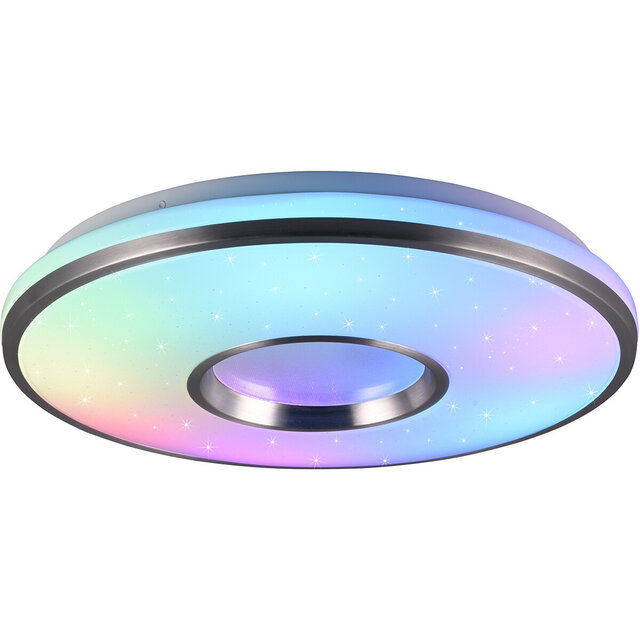 HLW LED LED Plafondlamp - Plafondverlichting - Trion Reli - 21W - Aanpasbare Kleur - RGB - Afstandsbediening - Dimbaar - Sterlicht - Rond - Geborsteld Aluminium - Kunststof