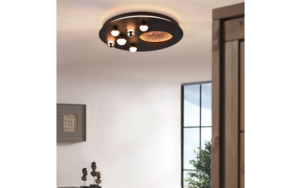 HLW LED LED Plafondlamp - Plafondverlichting - Trion Zion - 42W - Aanpasbare Kleur - Dimbaar - Rond - Mat Zwart - Metaal