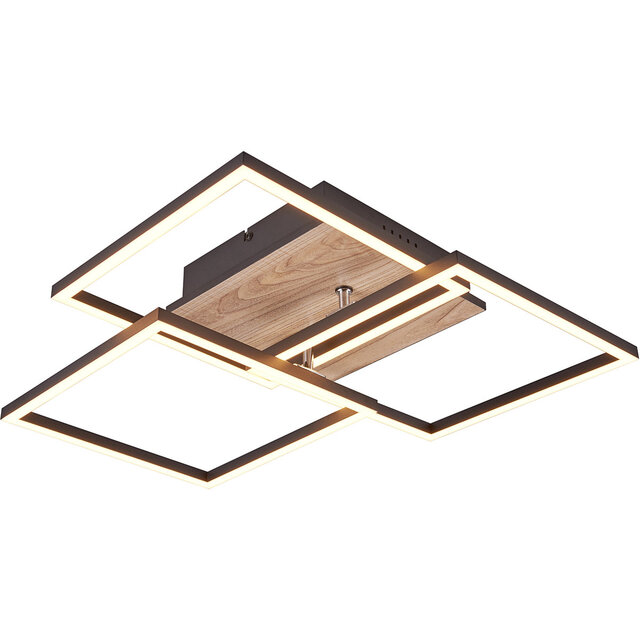 HLW LED LED Plafondlamp - Plafondverlichting - Trion Libo - 27W - Aanpasbare Kleur - Vierkant - Bruin - MDF