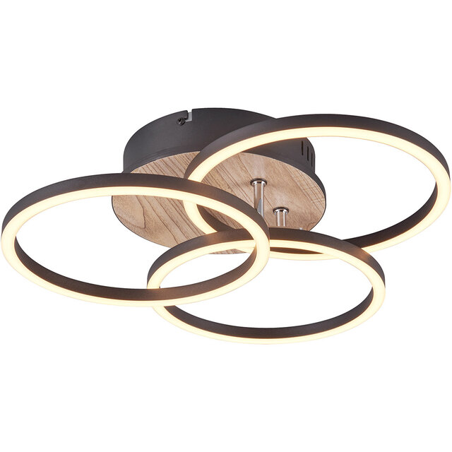 Ronde bruine dimbare LED plafondlamp van MDF met 27W vermogen en 3200 lumen lichtopbrengst