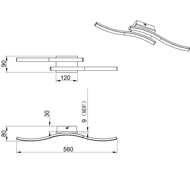 HLW LED LED Ceiling Lamp - Ceiling Lighting - Trion Dalga - 2-light - 5W - 3000K - Warm White - Curved Shape - Brown - MDF