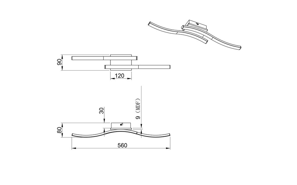 HLW LED LED Plafondlamp - Plafondverlichting - Trion Dalga - 2-lichts - 5W - 3000K - Warm Wit - Gebogen Vorm - Bruin - MDF