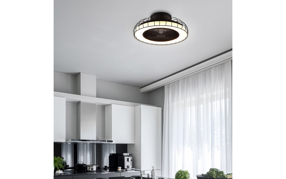 HLW LED LED Ceiling Light with Fan - Ceiling Fan - Trion Ford - 30W - Adjustable Color - Remote Control - Dimmable - Round - Matte Black - Metal