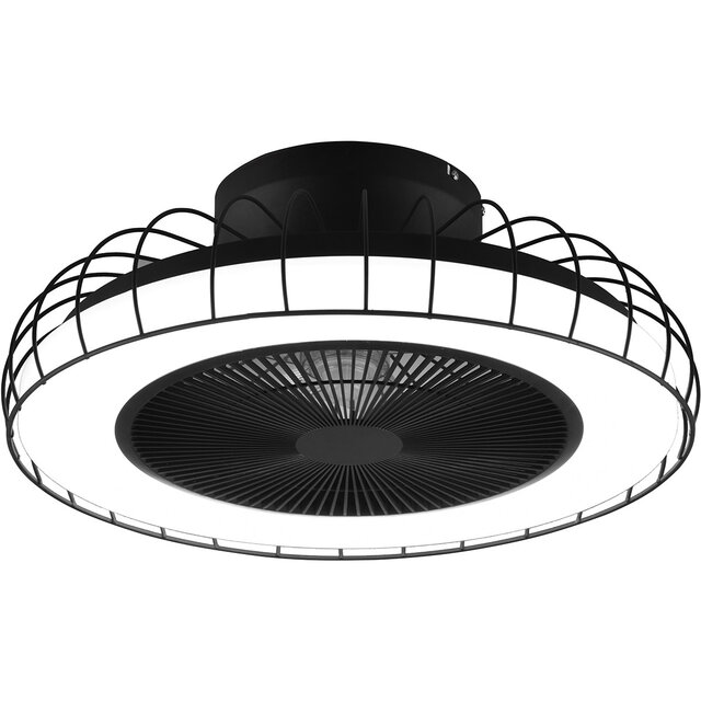 HLW LED LED Ceiling Light with Fan - Ceiling Fan - Trion Ford - 30W - Adjustable Color - Remote Control - Dimmable - Round - Matte Black - Metal