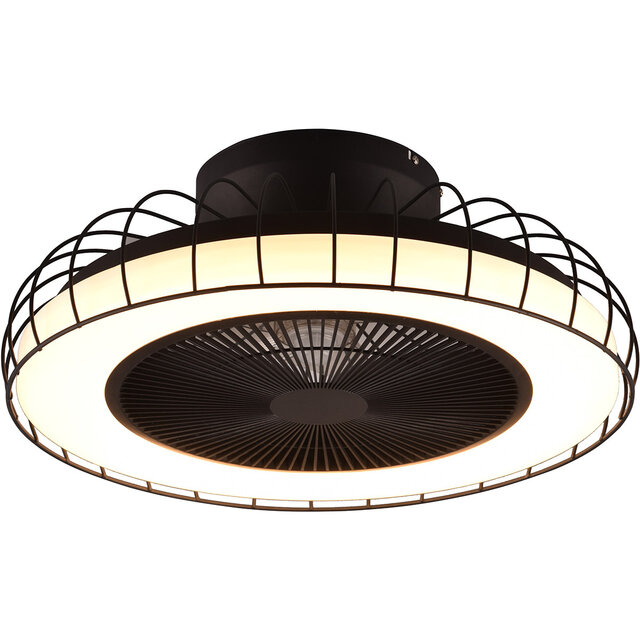 HLW LED LED Plafondlamp met Ventilator - Plafondventilator - Trion Ford - 30W - Aanpasbare Kleur - Afstandsbediening - Dimbaar - Rond - Mat Zwart - Metaal