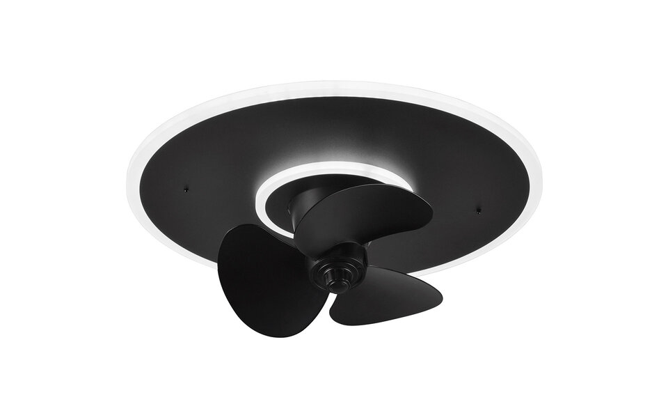 HLW LED LED Ceiling Light with Fan - Ceiling Fan - Trion Bryan - 30W - Adjustable Color - Remote Control - Dimmable - Round - Matte Black - Metal