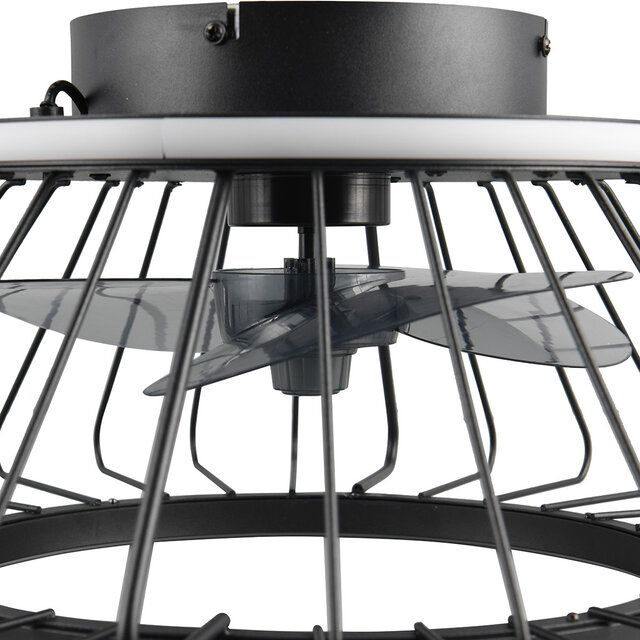 HLW LED LED Plafondlamp met Ventilator - Plafondventilator - Trion Karla - 30W - Aanpasbare Kleur - Afstandsbediening - Dimbaar - Rond - Mat Zwart - Metaal