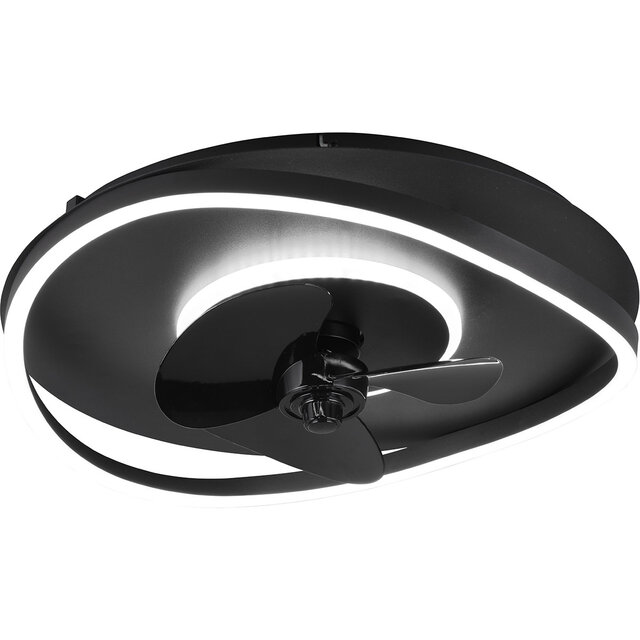 HLW LED LED Plafondlamp met Ventilator - Plafondventilator - Trion Sorti - 30W - Aanpasbare Kleur - Afstandsbediening - Dimbaar - Rond - Mat Zwart - Metaal