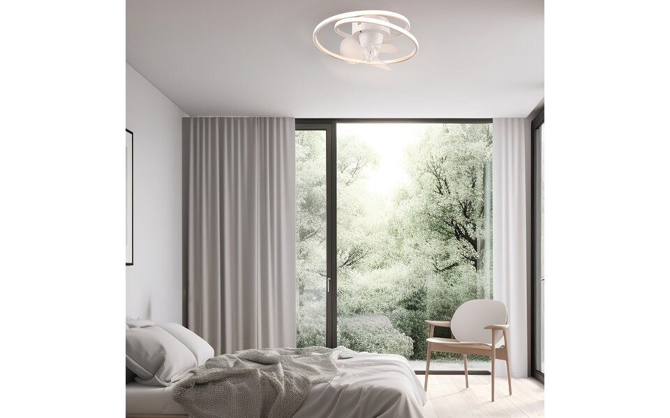 HLW LED LED Ceiling Light with Fan - Ceiling Fan - Trion Muaz - 38W - Adjustable Color - Remote Control - Dimmable - Round - Matte White - Metal