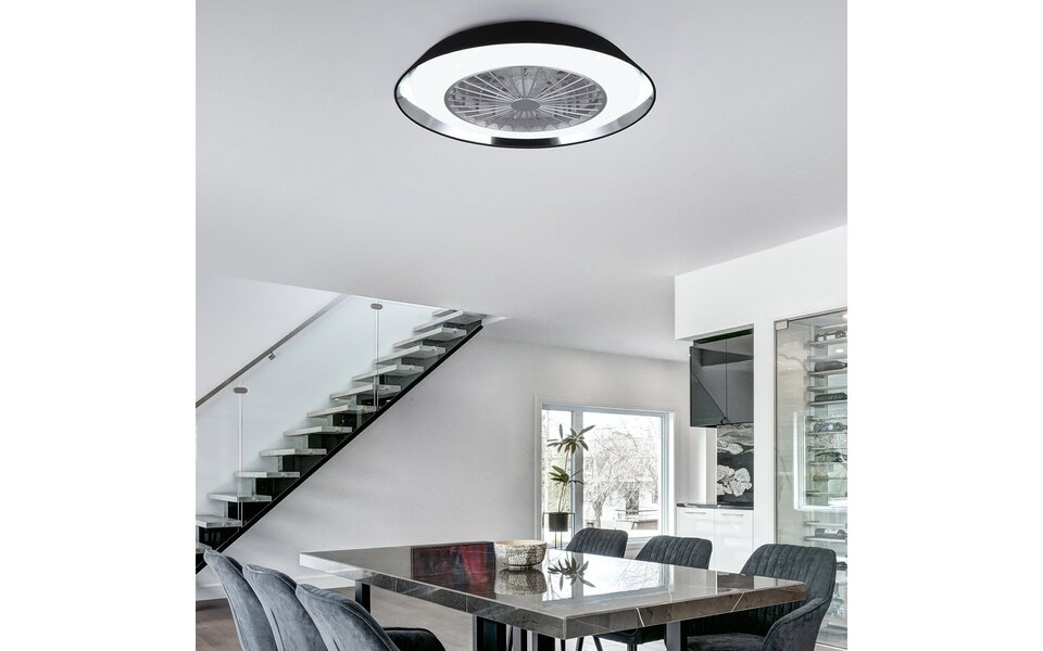 HLW LED LED Ceiling Light with Fan - Ceiling Fan - Trion Berga - 30W - Adjustable Color - Remote Control - Dimmable - Round - Black - Plastic HLW LED LED Ceiling Light with Fan - Ceiling Fan - Trion Berga - 30W - Adjustable Color - Remote Control - Dimmable - Round - Black - Plastic