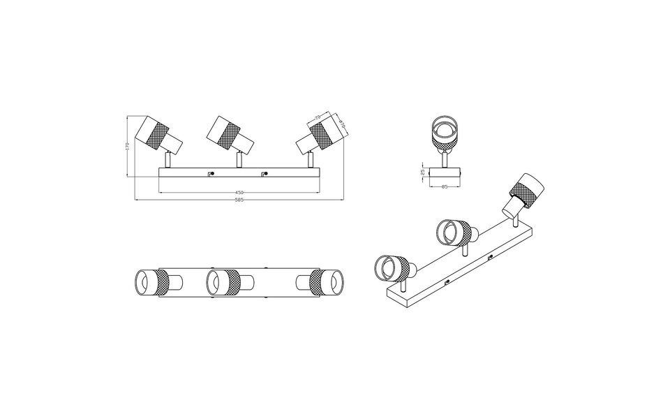 HLW LED LED Plafondspot - Trion Dandini - E14 Fitting - 3-lichts - Rond - Mat Zwart - Metaal