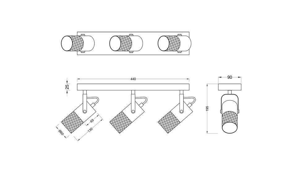 HLW LED LED Plafondspot - Trion Josh - E14 Fitting - 3-lichts - Rond - Zwart Wit - Metaal