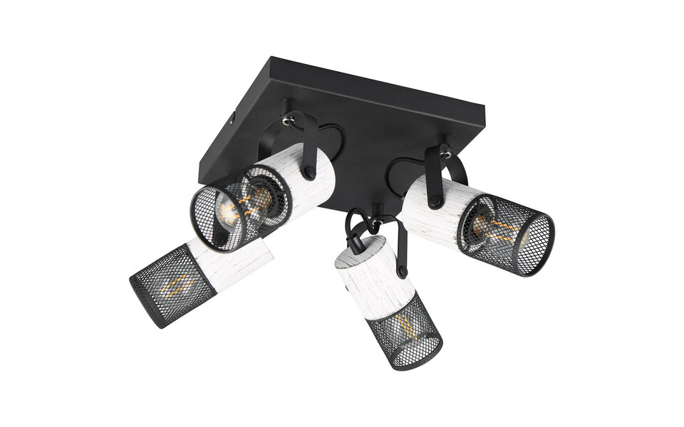 HLW LED LED Plafondspot - Trion Josh - E14 Fitting - 4-lichts - Rond - Zwart Wit - Metaal