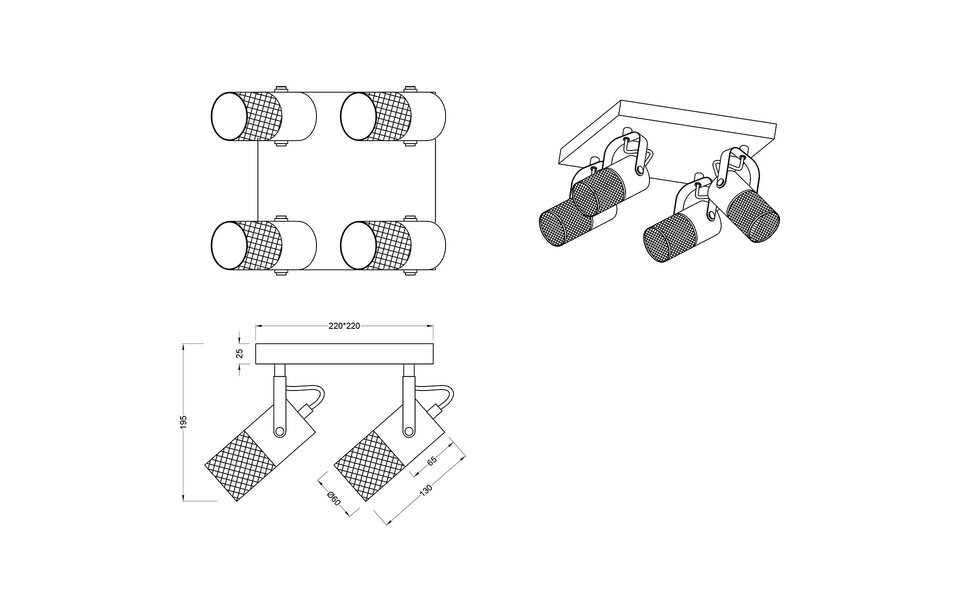 HLW LED LED Plafondspot - Trion Josh - E14 Fitting - 4-lichts - Rond - Zwart Wit - Metaal